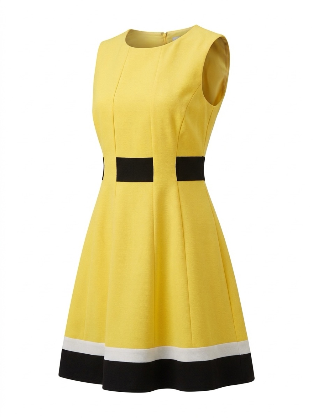 Calvin Klein A-Line Yellow, Black and White dress Sz 4P Preowned